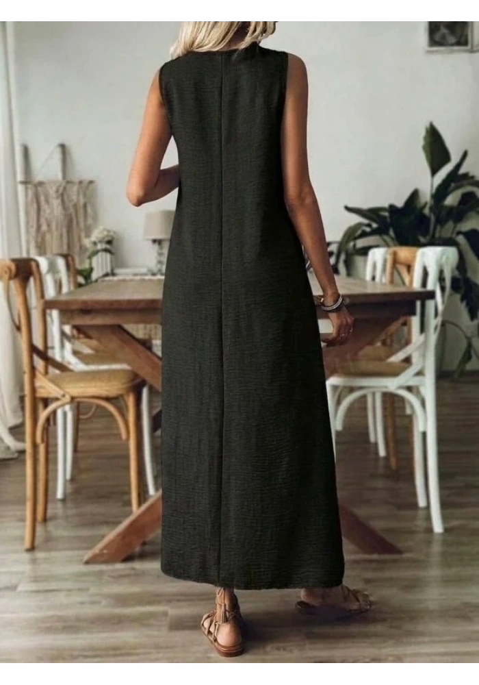 Kadın Askılı V Yakalı Uzun Elbise