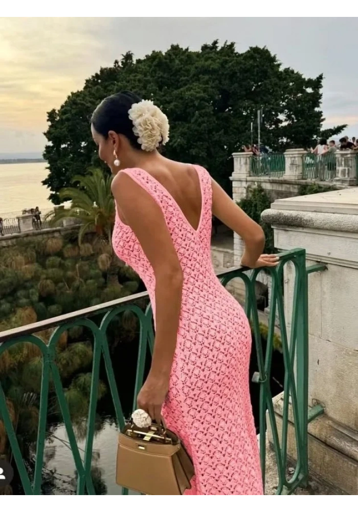 Kadın Askılı V Yakalı Uzun Triko Elbise