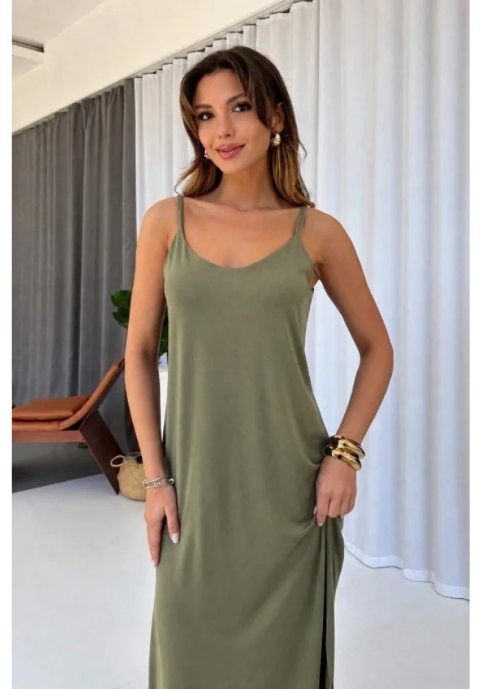 Kadın Askılı Yanlardan Yırtmaçlı Viskon Elbise