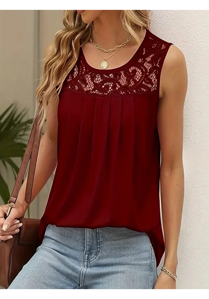 Kadın Askılı Yuvarlak Yaka Dantel Detaylı Viskon Bluz