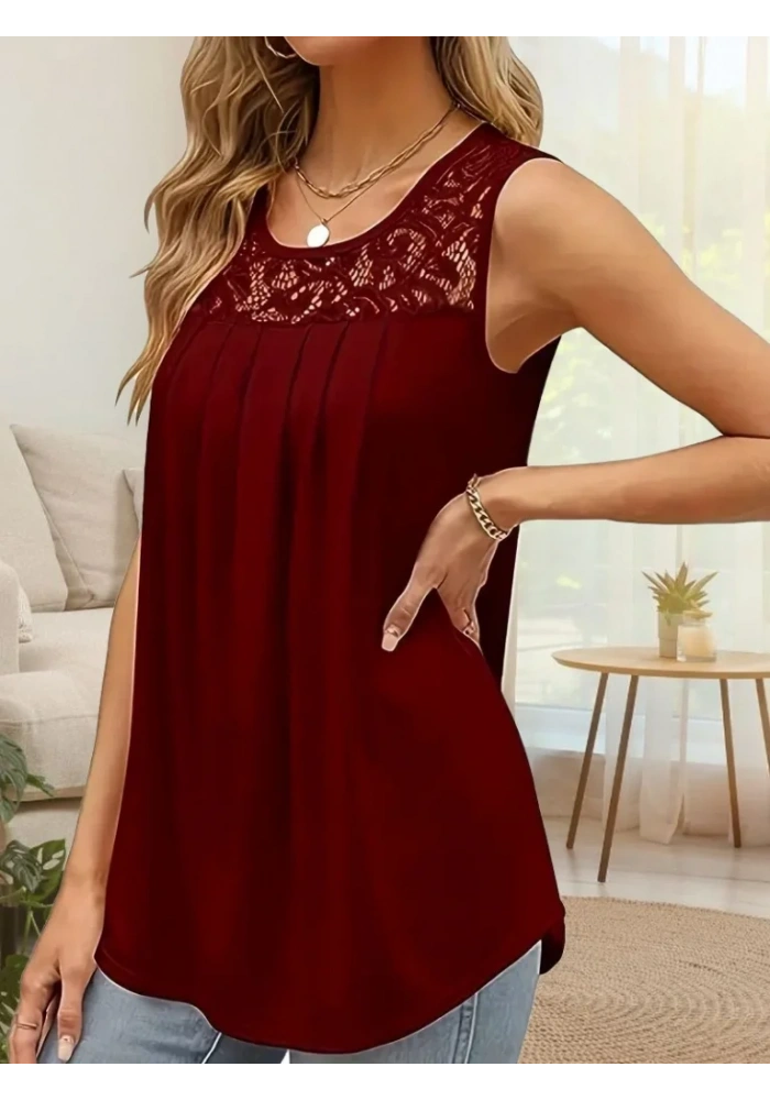 Kadın Askılı Yuvarlak Yaka Dantel Detaylı Viskon Bluz