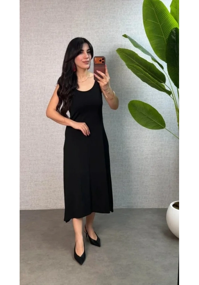 Kadın Askılı Yuvarlak Yaka Süprem Kumaş Elbise