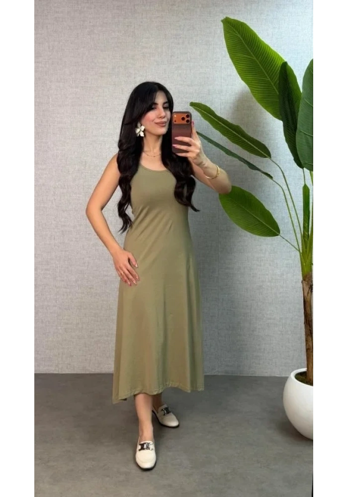 Kadın Askılı Yuvarlak Yaka Süprem Kumaş Elbise