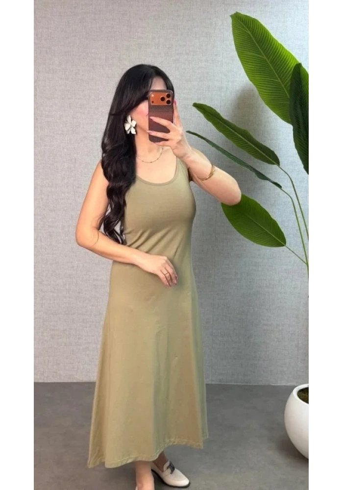 Kadın Askılı Yuvarlak Yaka Süprem Kumaş Elbise