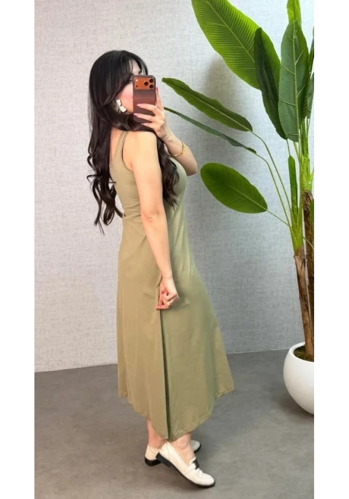 Kadın Askılı Yuvarlak Yaka Süprem Kumaş Elbise