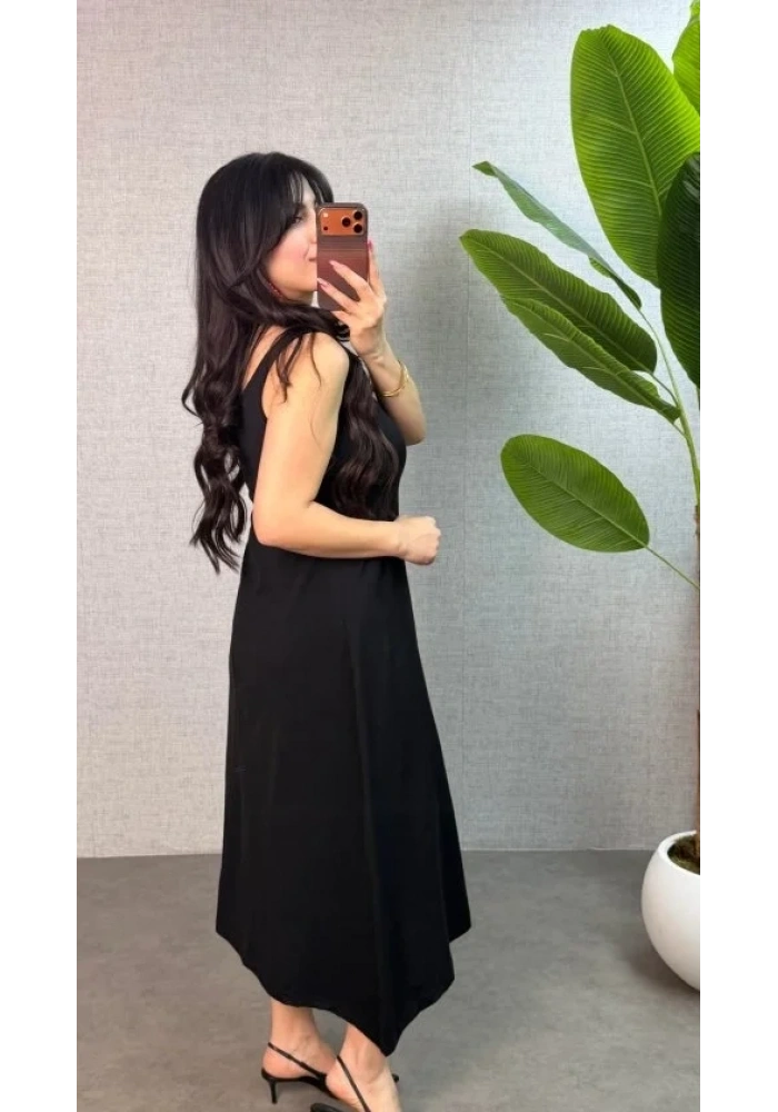 Kadın Askılı Yuvarlak Yaka Süprem Kumaş Elbise