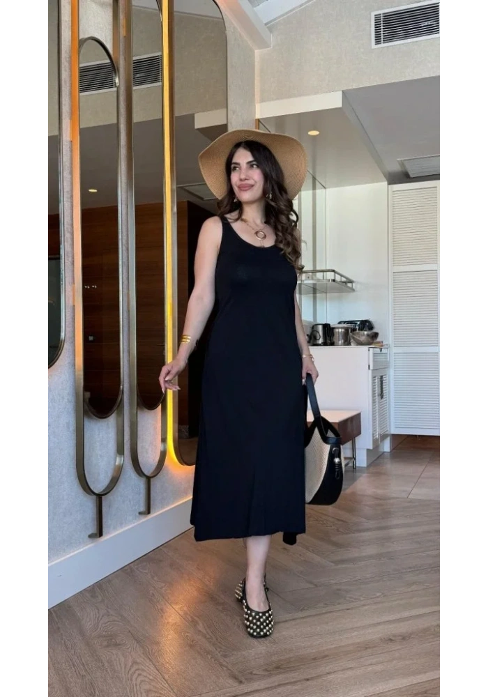 Kadın Askılı Yuvarlak Yakalı Viskon Elbise