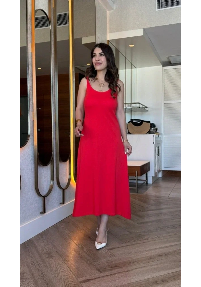 Kadın Askılı Yuvarlak Yakalı Viskon Elbise