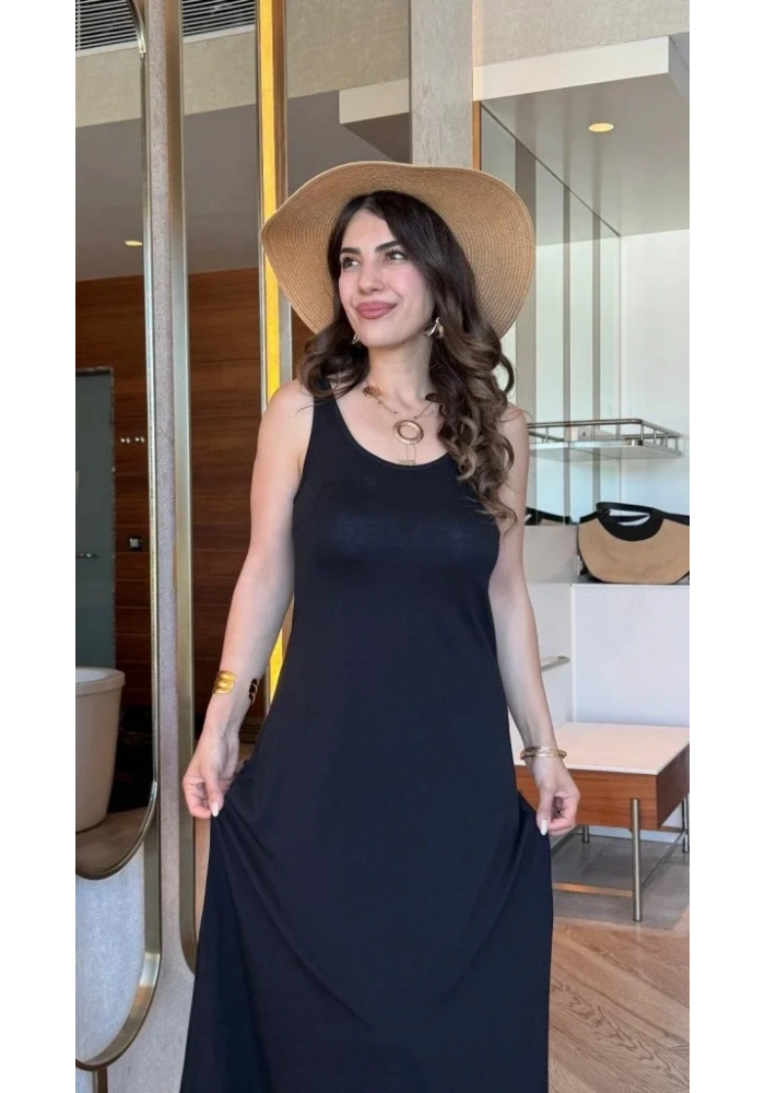 Kadın Askılı Yuvarlak Yakalı Viskon Elbise