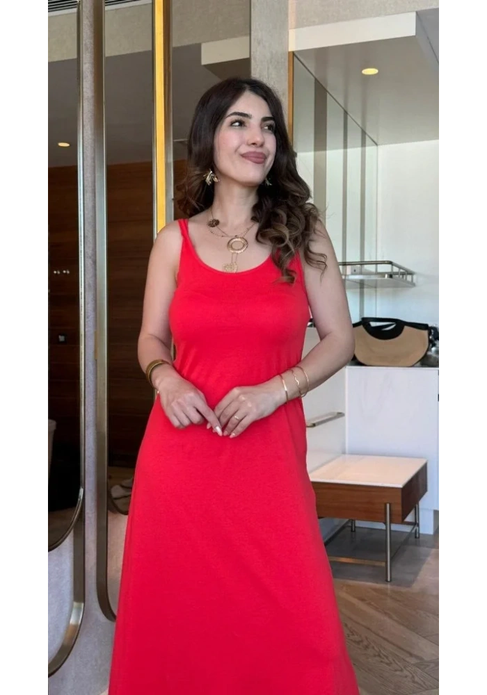 Kadın Askılı Yuvarlak Yakalı Viskon Elbise