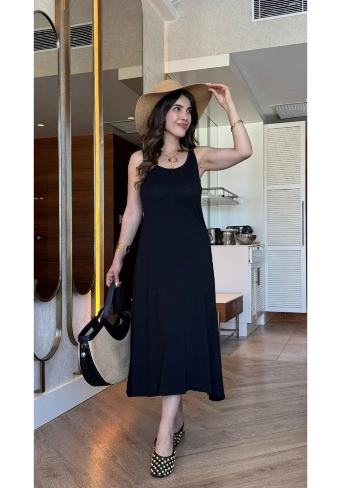 Kadın Askılı Yuvarlak Yakalı Viskon Elbise