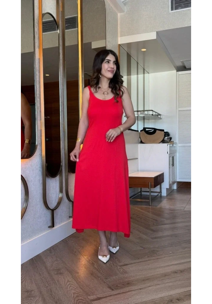 Kadın Askılı Yuvarlak Yakalı Viskon Elbise