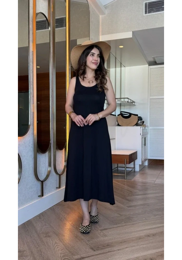 Kadın Askılı Yuvarlak Yakalı Viskon Elbise