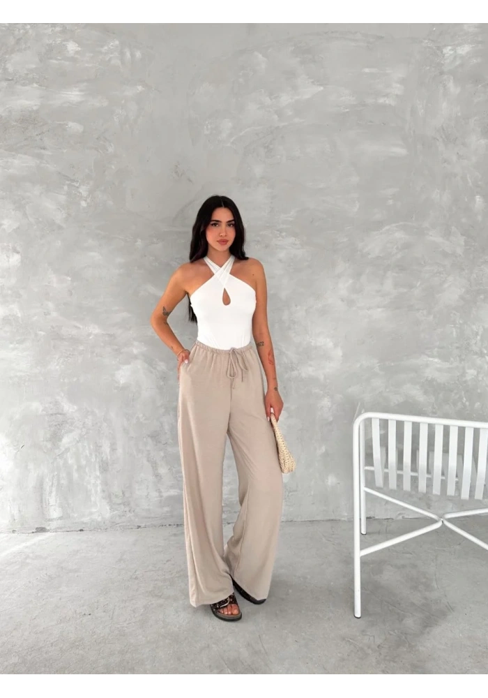 Kadın Ayrobin Oversize Kadın Pantalon - Bej