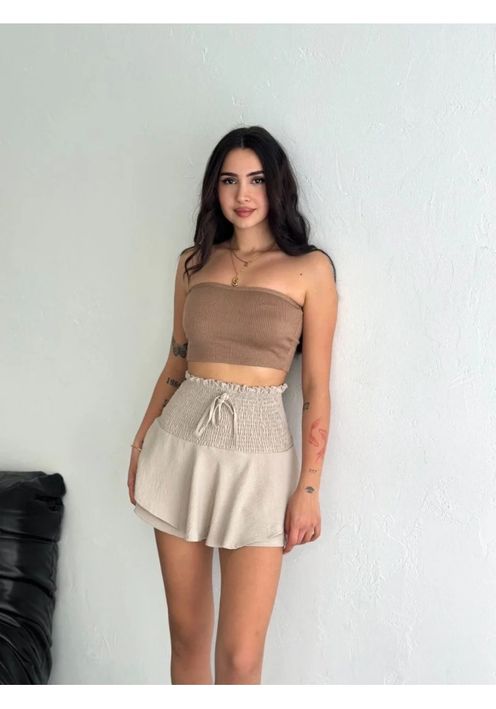 Kadın Ayrobin Şortlu Etek - Bej