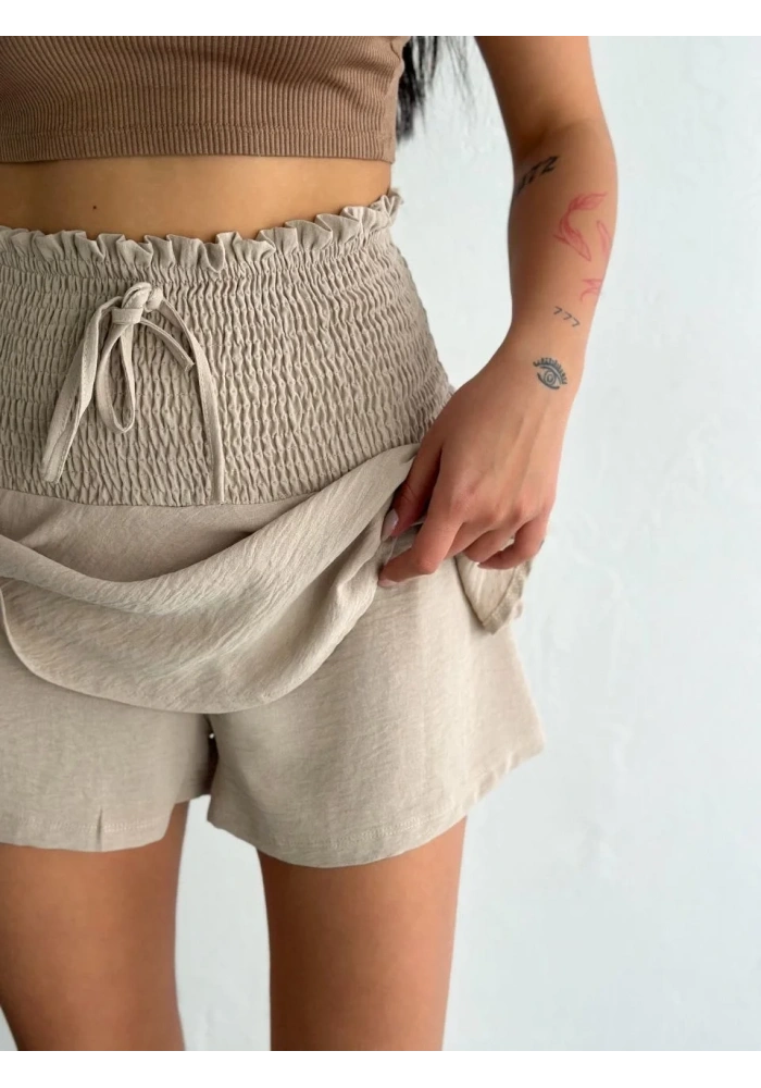 Kadın Ayrobin Şortlu Etek - Bej