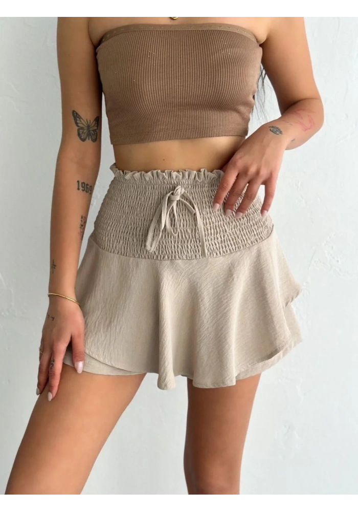 Kadın Ayrobin Şortlu Etek - Bej
