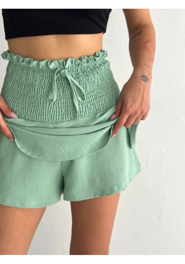 Kadın Ayrobin Şortlu Etek - Su Yeşili