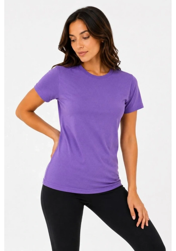 Kadın Basic Bisiklet Yaka Yazlık Slim fit T-Shirt - Mor & Petrol Mavisi