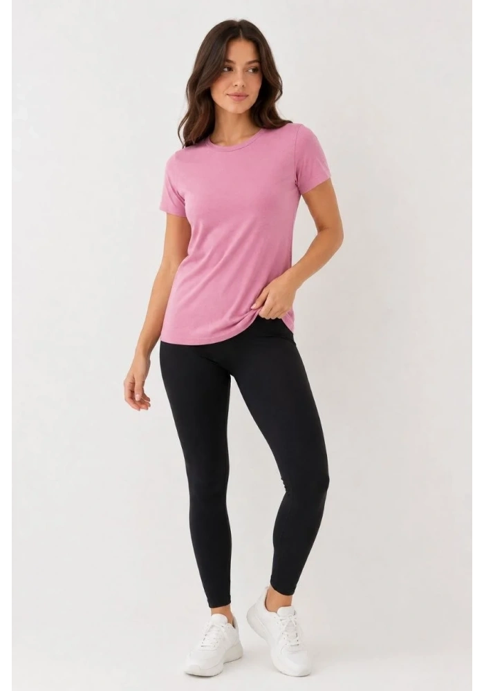 Kadın Basic Bisiklet Yaka Yazlık Slim fit T-Shirt - Pudra Pembe & Turuncu