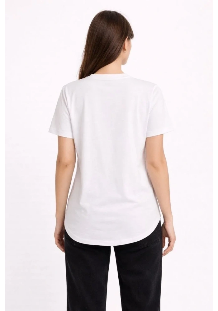 Kadın Basic T-Shirt Kısa Kol Bisiklet Yaka Oval Kesim Tişört - Beyaz
