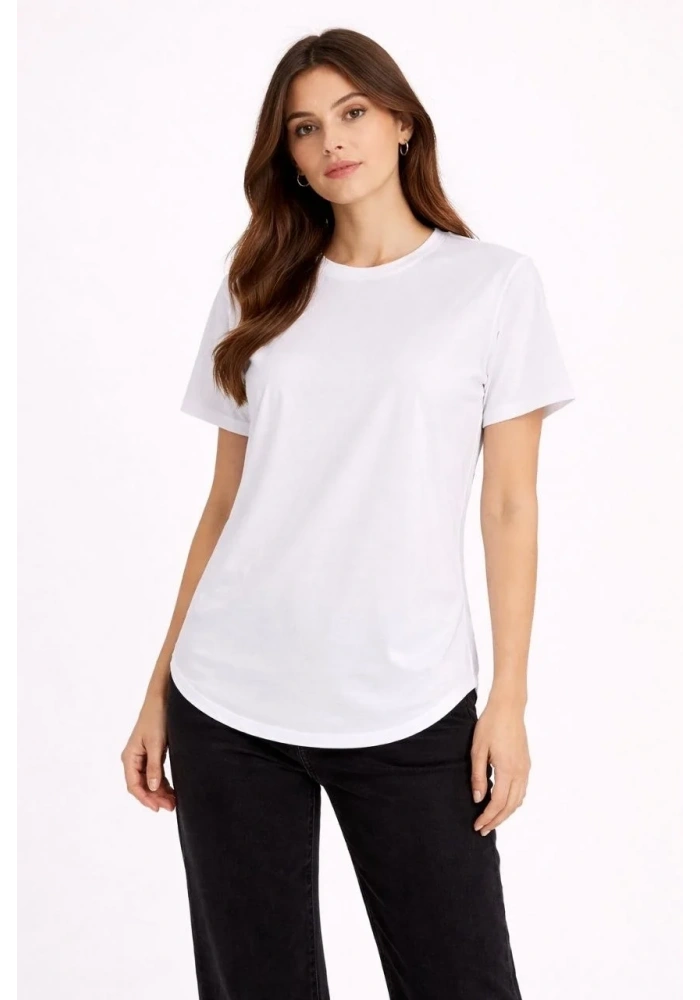 Kadın Basic T-Shirt Kısa Kol Bisiklet Yaka Oval Kesim Tişört - Beyaz