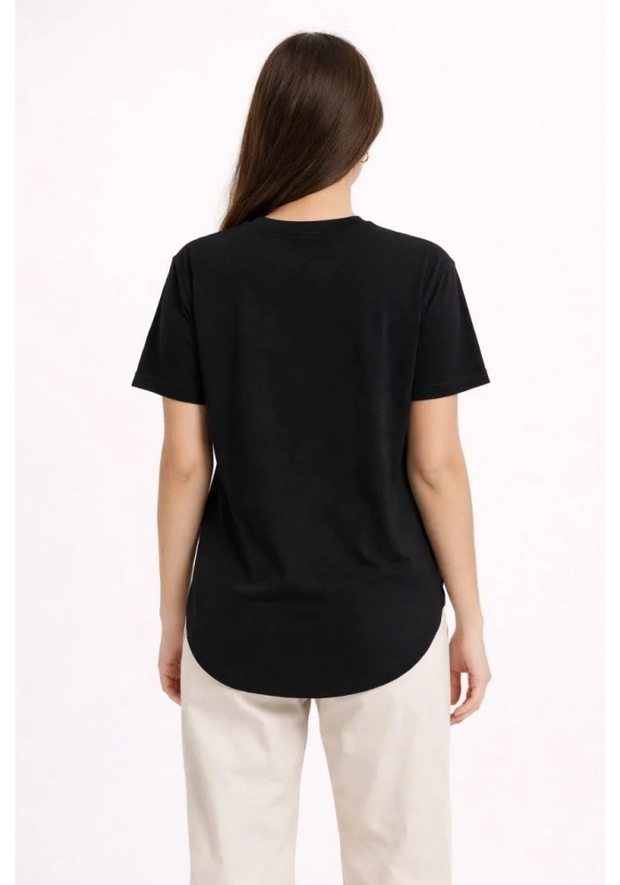 Kadın Basic T-Shirt Kısa Kol Bisiklet Yaka Oval Kesim Tişört - Siyah