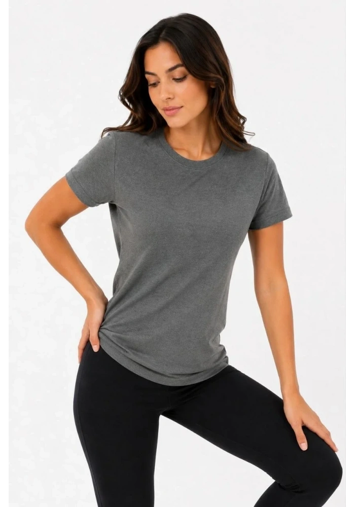 Kadın Basic Tişört Bisiklet Yaka Kısa Kol Günlük Yazlık Slim fit T-Shirt - Antrasit