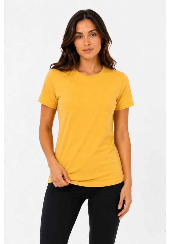 Kadın Basic Tişört Bisiklet Yaka Kısa Kol Günlük Yazlık Slim fit T-Shirt - Sarı