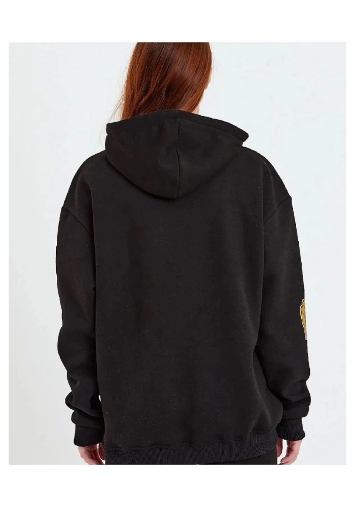 Kadın Baskılı Kapüşonlu Sweatshirt - Siyah