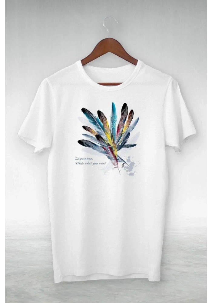 Kadın Baskılı T-Shirt Kısa Kol Bisiklet Yaka Oversize Rahat Kalıp Tişört - Beyaz