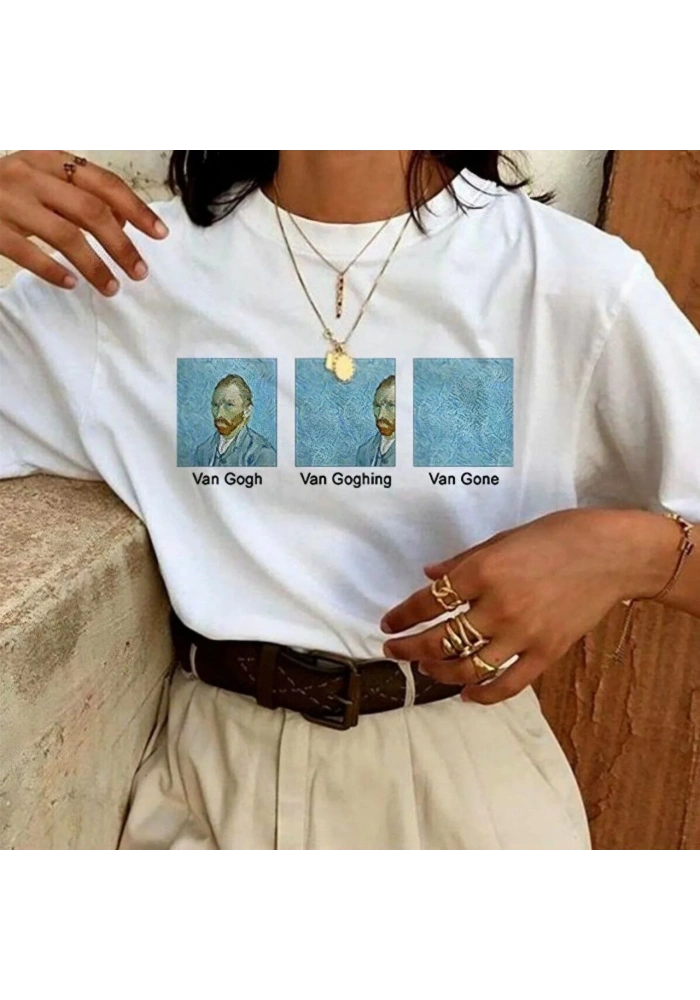 Kadın Baskılı Oversize kısa kol T-Shirt - Beyaz