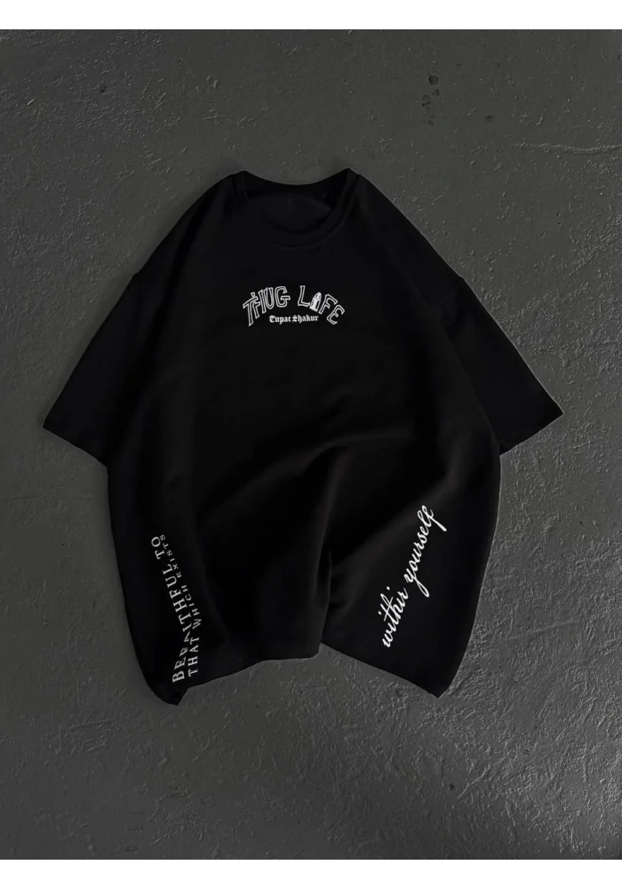 Kadın Kısa Kol Tişört Bisiklet Yaka Filistin Poşülü Baskılı T-Shirt - Siyah