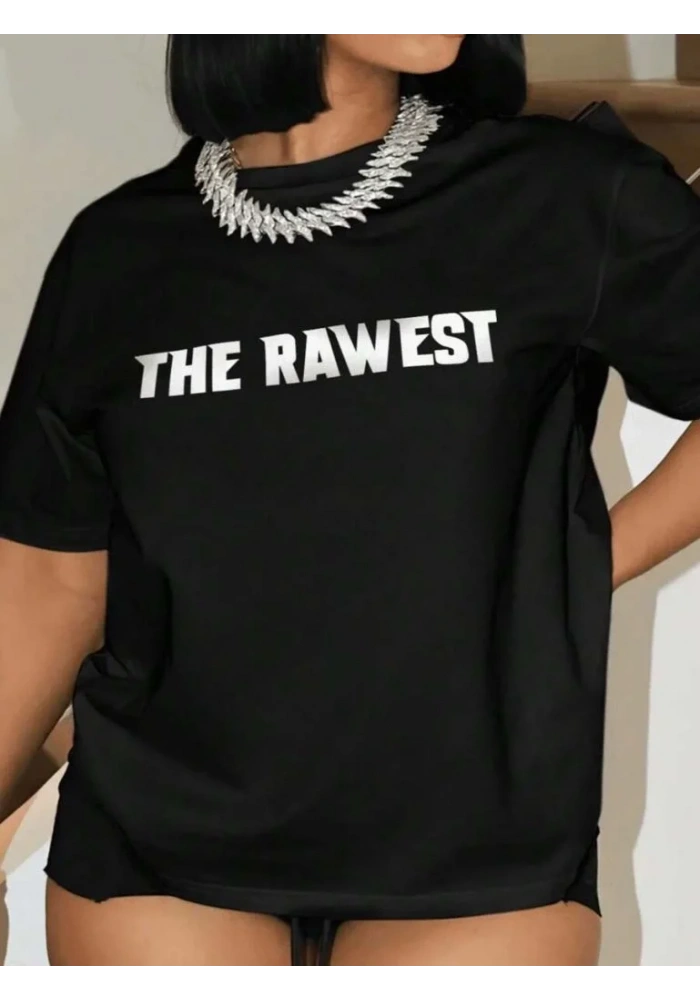 Kadın Baskılı Oversize T-shirt - Siyah