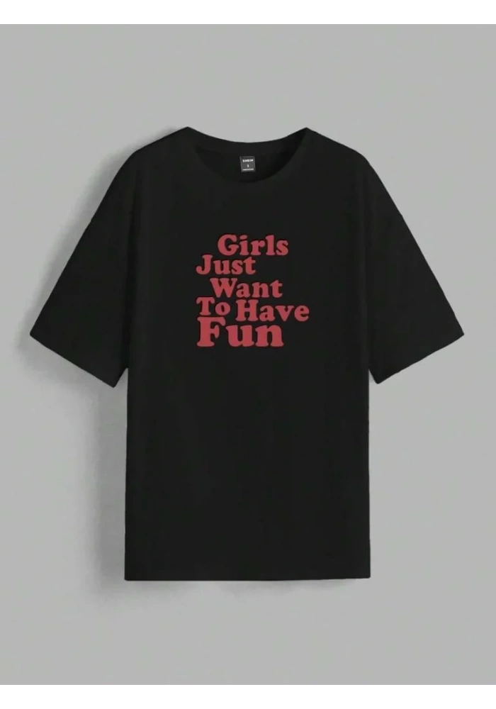 Kadın Baskılı Oversize T-shirt - Siyah