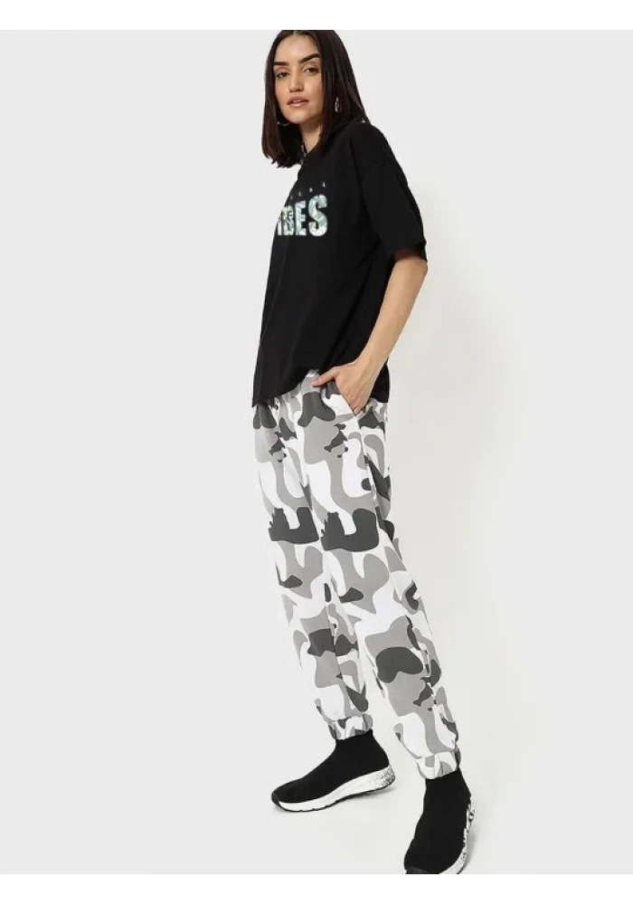 Kadın Baskılı Oversize T-shirt - Siyah