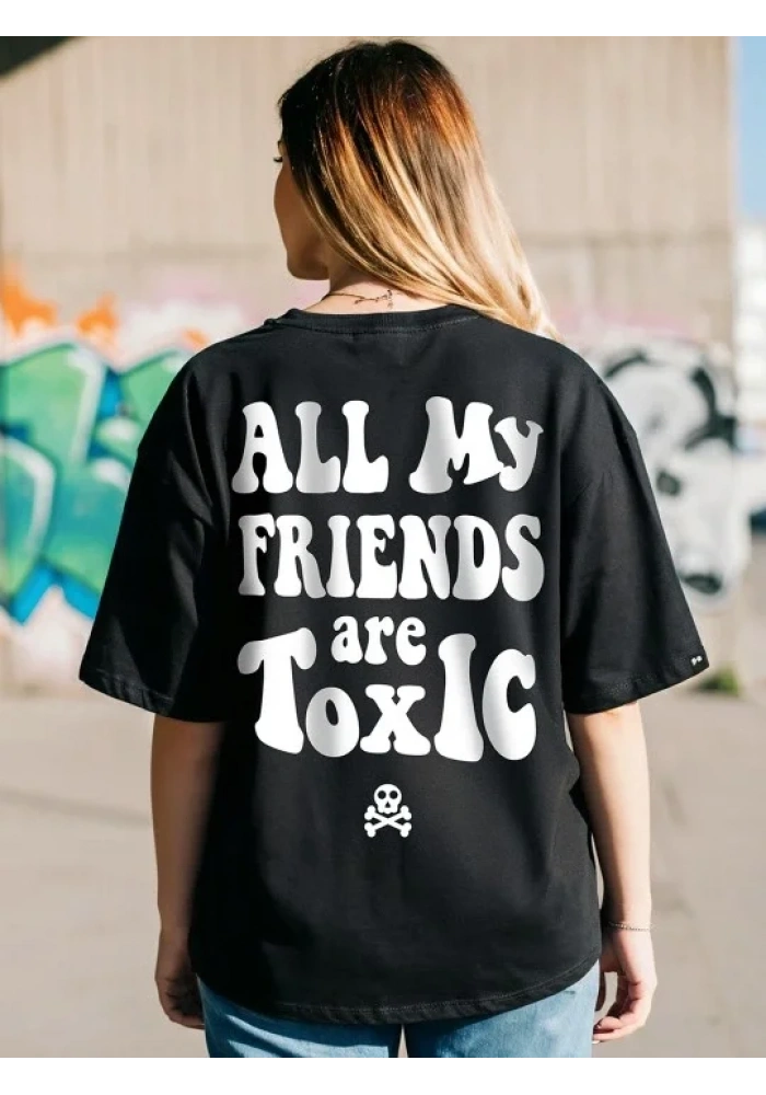 Kadın Baskılı Oversize T-shirt - Siyah