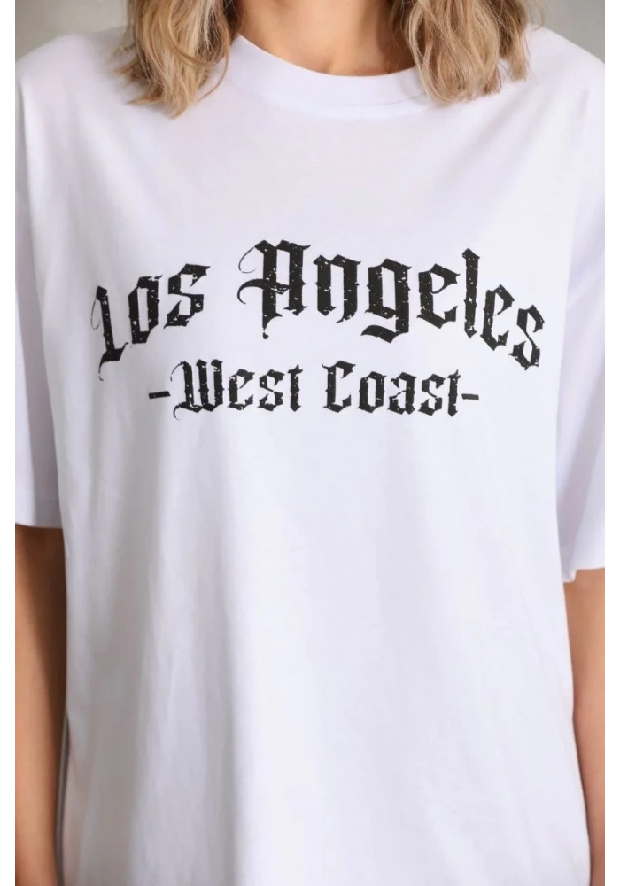 Kadın Baskılı Tişört Kısa Kol Bisiklet Yaka Oversize T-Shirt - Beyaz