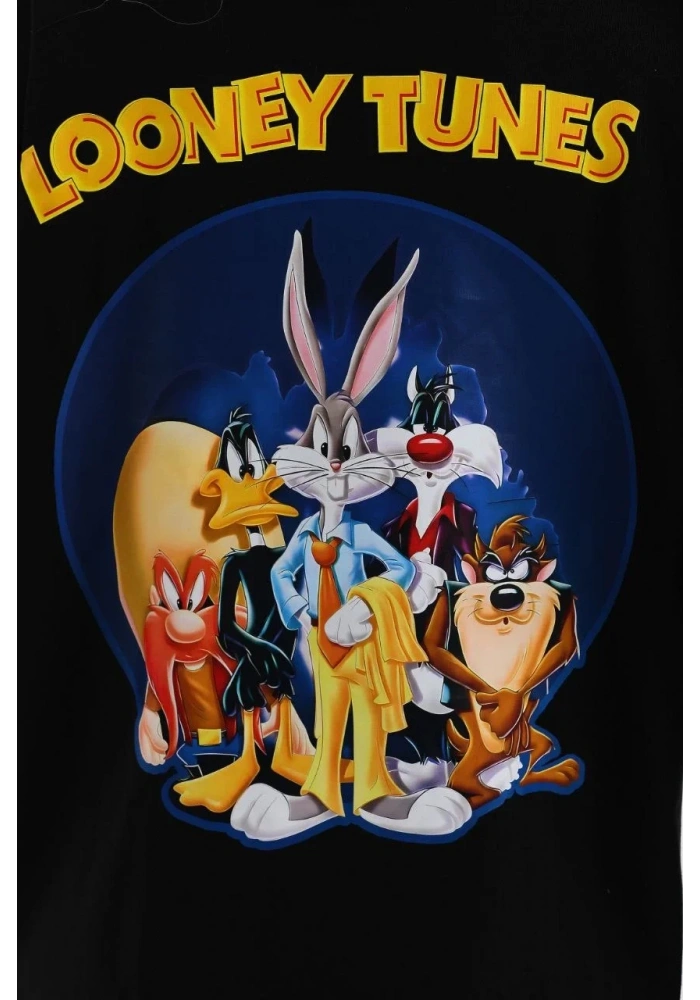 Kadın Kısa Kol Yazlık Tişört Bisiklet Yaka Baskılı Oversize T-Shirt - Siyah