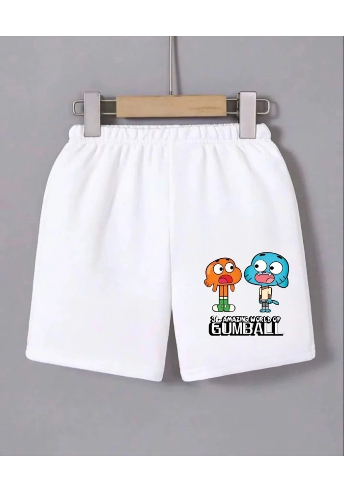 Kadın Beli Lastikli Baskılı Mini Şort - Beyaz