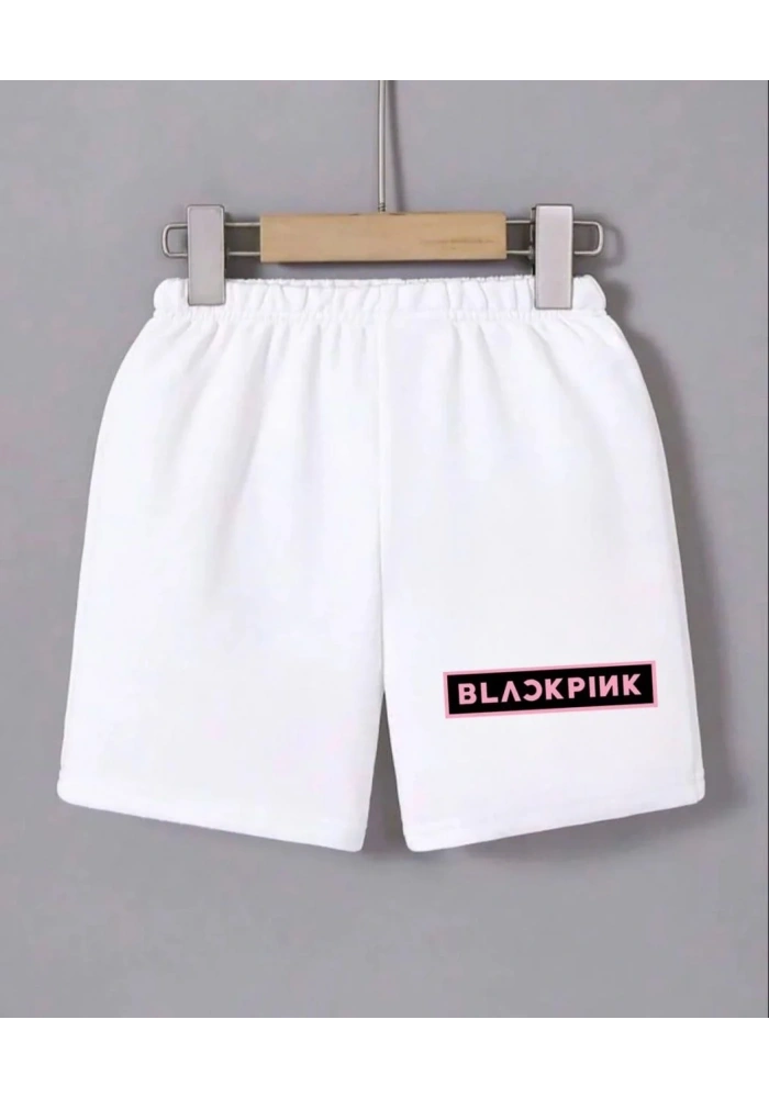 Kadın Beli Lastikli Baskılı Mini Şort - Beyaz