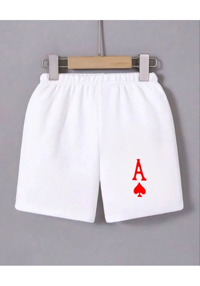 Kadın Beli Lastikli Baskılı Mini Şort - Beyaz