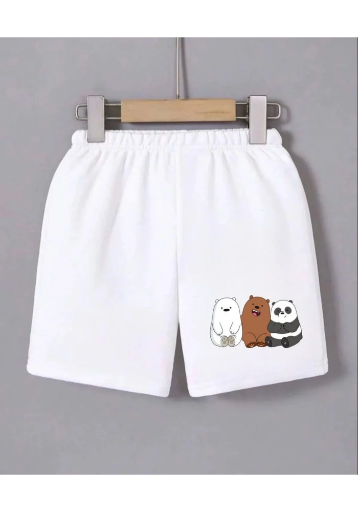 Kadın Beli Lastikli Baskılı Mini Şort - Beyaz