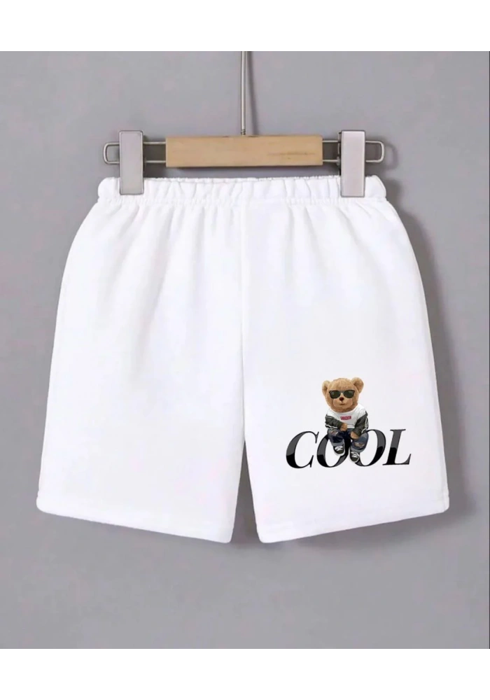 Kadın Beli Lastikli Baskılı Mini Şort - Beyaz