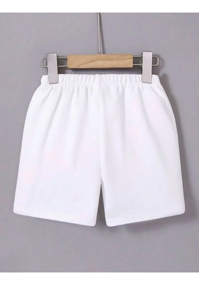 Kadın Beli Lastikli Baskılı Mini Şort - Beyaz