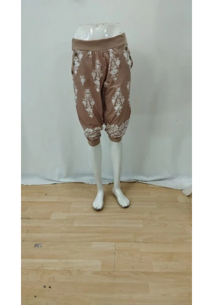 Kadın Beli Lastikli Etnik Desenli Kapri Süprem Pantolon