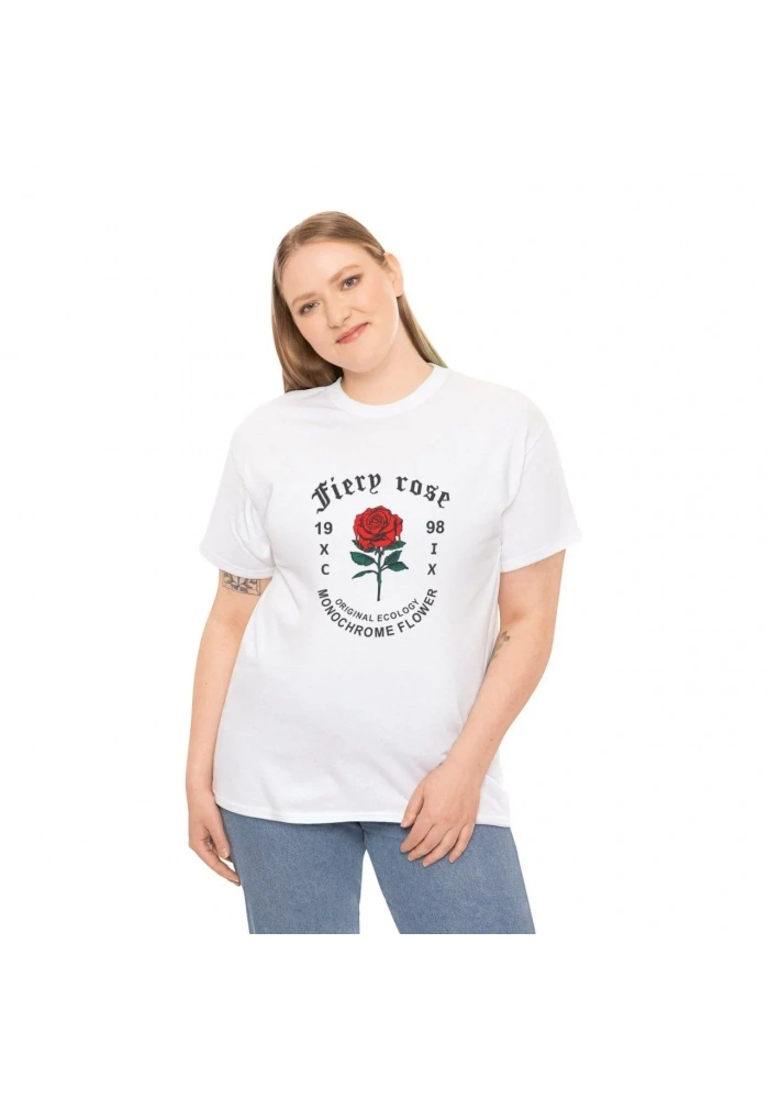 Kadın Bisiklet Yaka Baskılı  Kısa kol T-Shirt - Beyaz