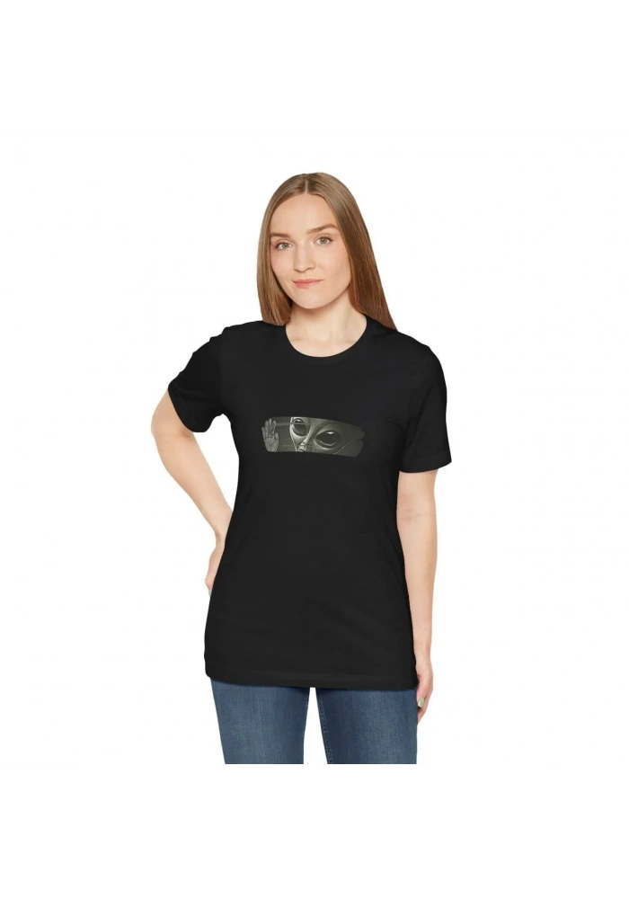 Kadın Bisiklet Yaka Baskılı Kısa kol T-Shirt - Siyah
