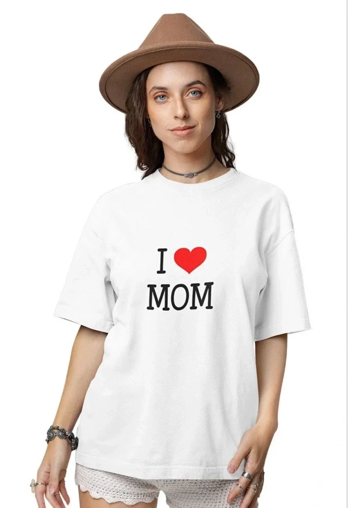 kadın Bisiklet Yaka Baskılı Oversize Kısa kol  T-Shirt - Beyaz