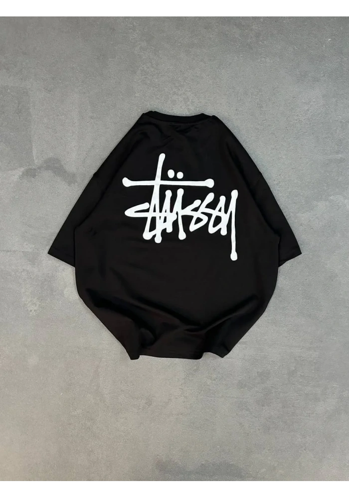 kadın Bisiklet Yaka Baskılı Oversize  Kısa kol T-Shirt - Siyah